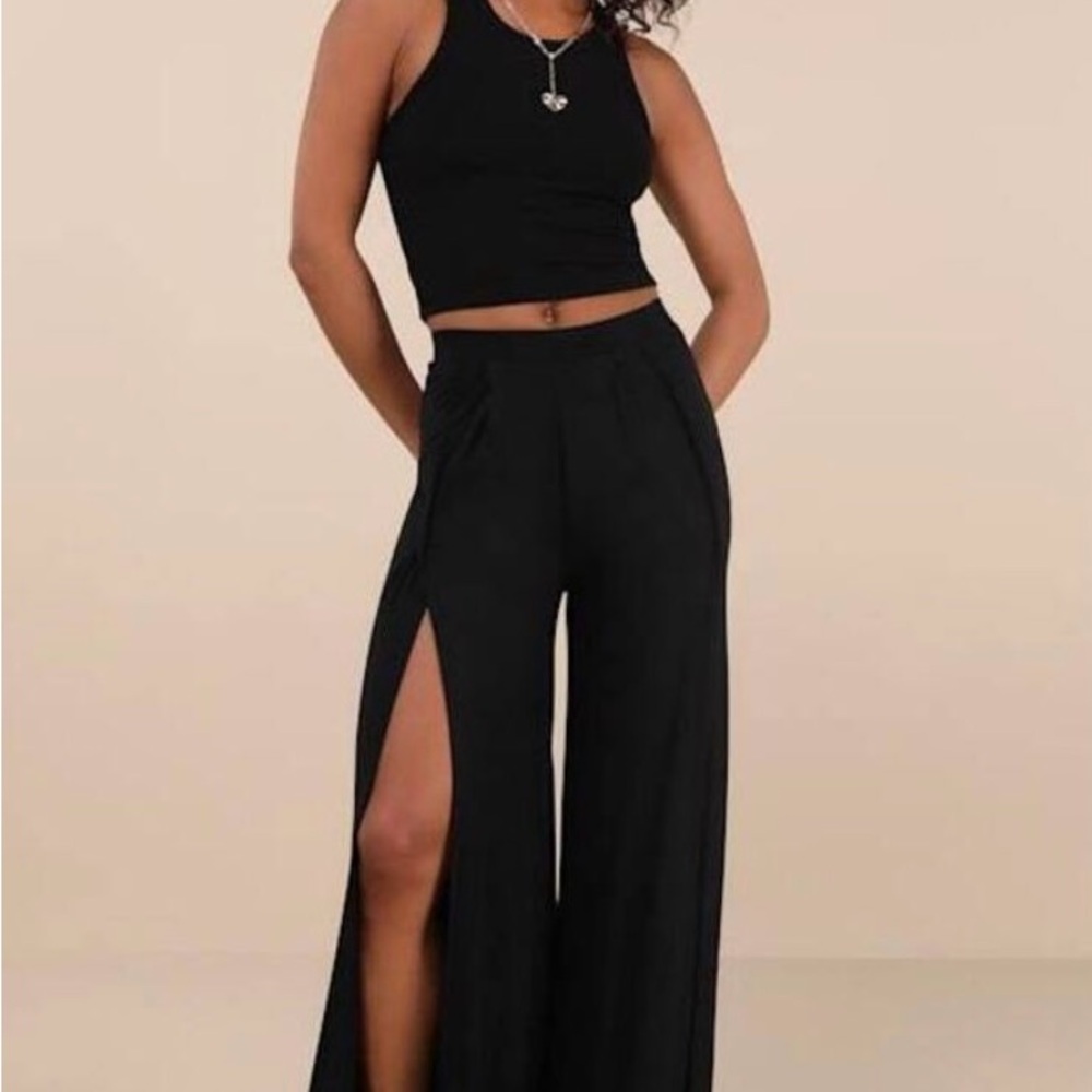 Lulu's Black Wide-Leg Slit Pants
